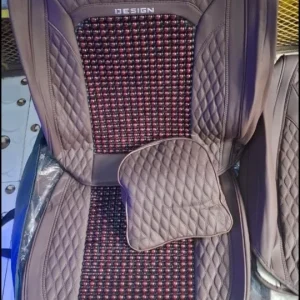 Universal 5-Seater Synthetic Leather Car Seat Covers with Wooden Cooling Beads