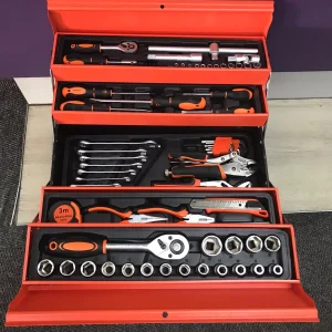 85-Piece Heavy Duty Cantilever Metal Tool Box Set (5 Tiers)/Premium 85Pcs Foldable Metal Tool Box Kit with Sockets & Spanners