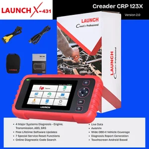 LAUNCH Creader CRP 123X Version 2.0 4-System Diagnostic Scanner | 7 Service Reset Android Code Reader Kit