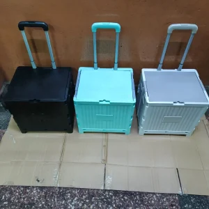 Foldable Collapsible Shopping Crate with Telescopic Handle & Lid - Portable Car Boot Organizer