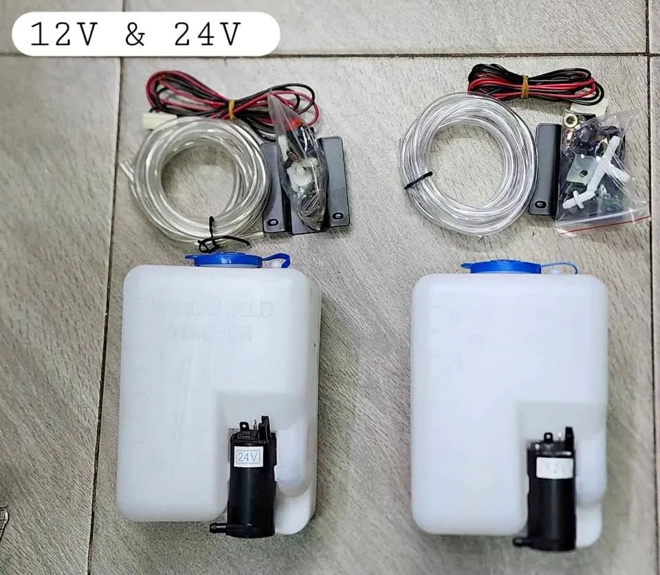 Universal Automotive Windshield Washer Reservoir Tank & 12V / 24V Pump Kit Complete