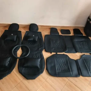 Universal Luxury 5-Seater Leather Car Seat Cover Full Set with Cushions & Steering Wrap