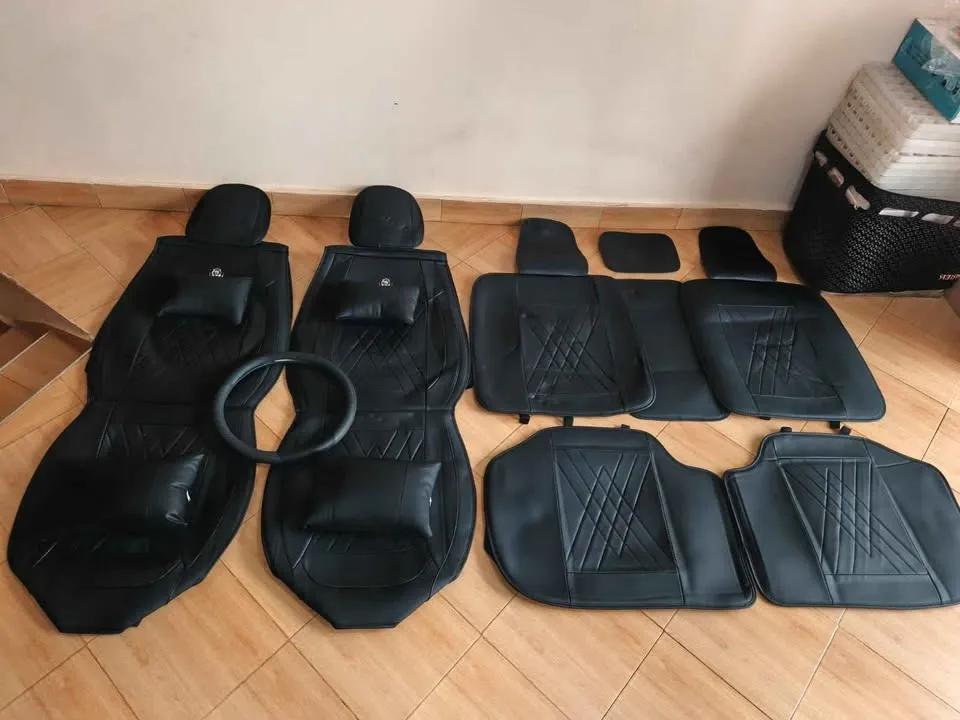 Universal Luxury 5-Seater Leather Car Seat Cover Full Set with Cushions & Steering Wrap
