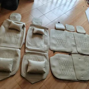 Universal Luxury 5-Seater Beige Leather Car Seat Cover Full Set with Cushions