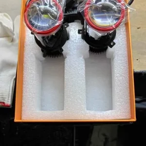 H4 Mini LED Projector Lens Headlight Bulbs – Premium High Power Auto Laser Projector Lamps with Red Devil Eye (2pc Set)