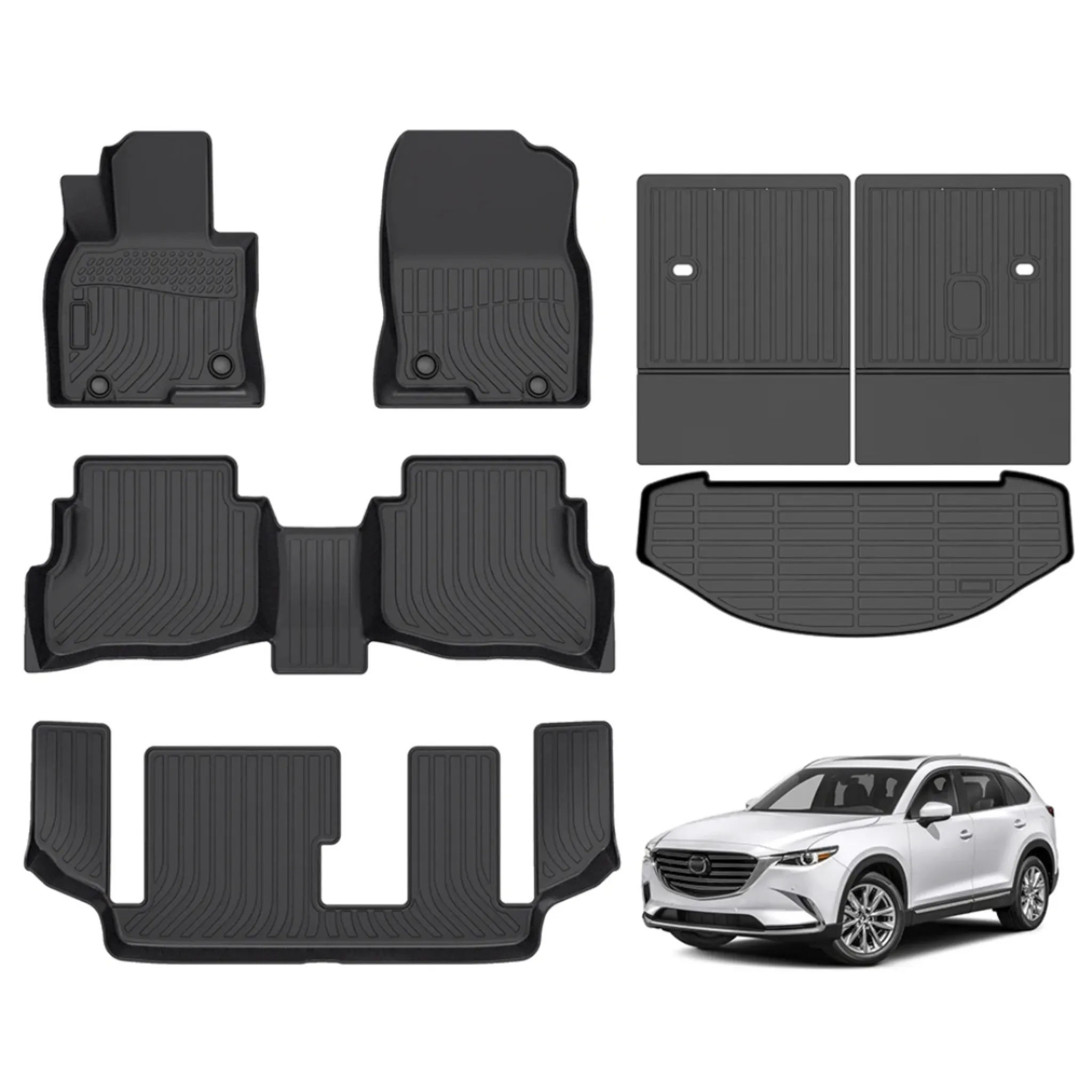 Mazda CX-9 TC Series (2016–2023) Premium 3D TPE Floor Mats & Boot Liner Set