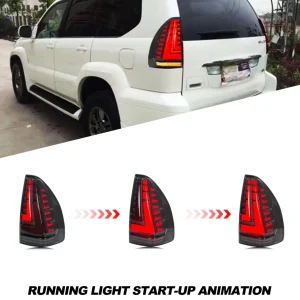 2pcs set Toyota Prado FJ120 Aftermarket Tail Lights – Smoked Lens Sequential Assembly