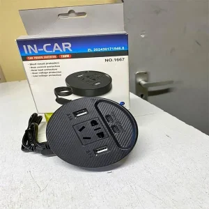 150W DC to AC Car Power Inverter – Universal Cup Holder Vehicle Charger with USB & Type-C Ports