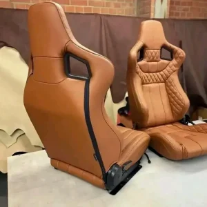 Recaro Style Tan Leather Premium Sports Bucket Seats (2-Piece Pair Set)