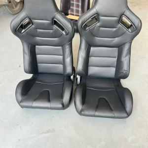 Recaro Style Matte Black Leather Premium Sports Bucket Seats (2-Piece Pair Set)
