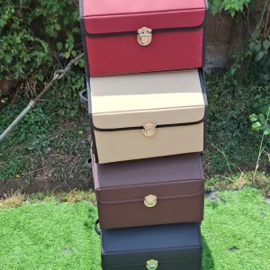 Premium Leather Car Trunk Organizer Box with Gold Clasp (Small)