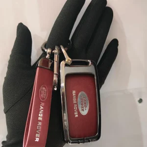 Executive Range Rover Brand Wine Red Leather Keyring with Chrome Shell Protector