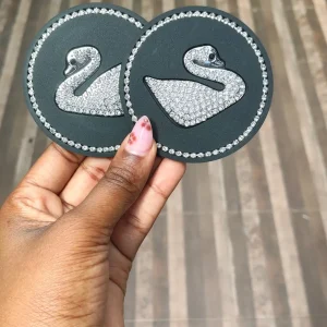 Premium Crystal Rhinestone Swan Car Cup Holder Coasters (Pair Set)