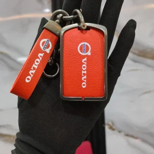 Premium Volvo Leather Car Keychain and Key Fob Holder Set