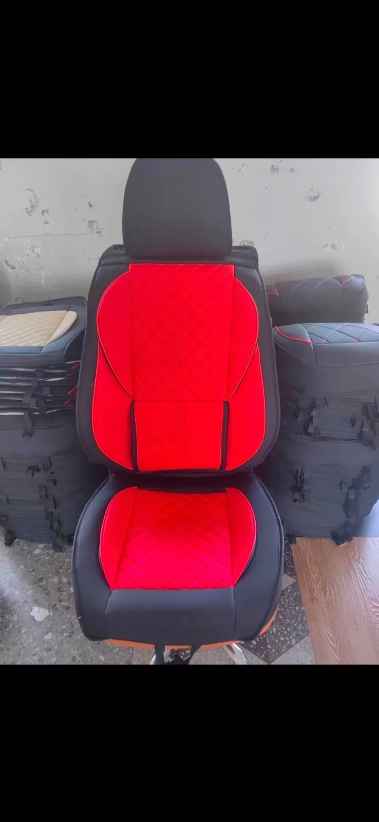 Universal Premium Diamond Quilted Red & Black Car Seat Covers Set | 5 Seater Full Set