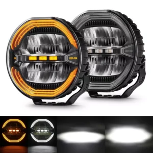 Premium 9-Inch 120W Screwless Non-Glare LED Off-Road Spotlight (1pc Kit — Amber Spot Beam & Chasing DRL)