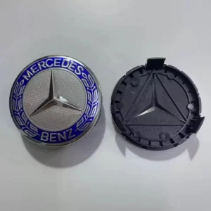 Universal Mercedes-Benz Alloy Wheel Center Hub Caps (Complete 4Pcs Set — Royal Blue Laurel Wreath Edition)