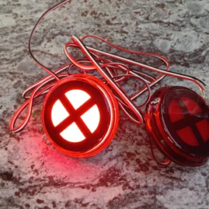 Universal Round LED Red Cross Strobe Lights – Custom Bumper Grille Warning Flasher Pods Pair (Left & Right Set)